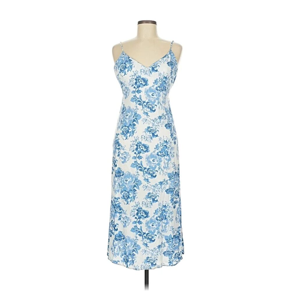Reformation Chianti Floral Print Crepe Midi Dress - Blue/Ivory M - Picture 3 of 10